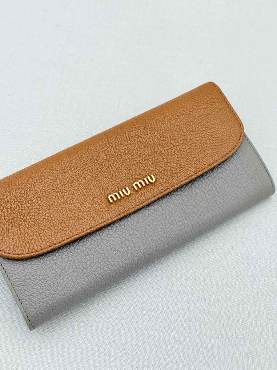 Pre - loved MIU MIU Grey & Brown Continental Wallet at Reems Closet