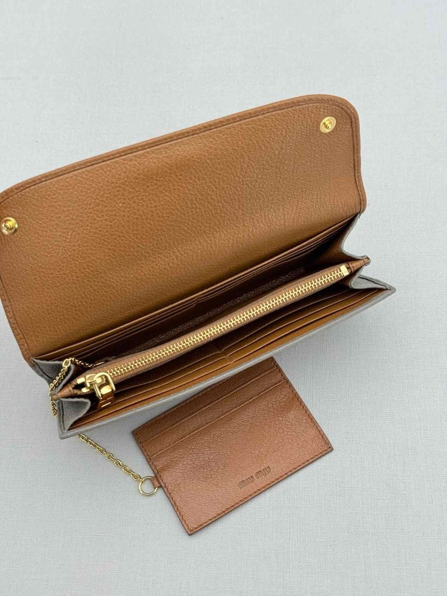 Pre - loved MIU MIU Grey & Brown Continental Wallet at Reems Closet