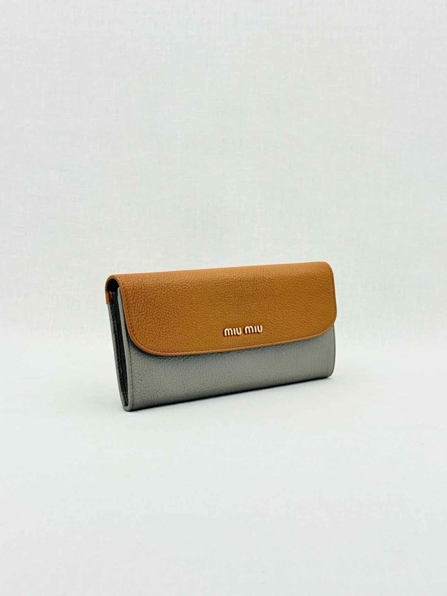 Pre - loved MIU MIU Grey & Brown Continental Wallet at Reems Closet