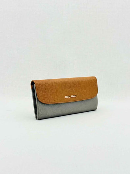 Pre - loved MIU MIU Grey & Brown Continental Wallet at Reems Closet