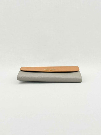 Pre - loved MIU MIU Grey & Brown Continental Wallet at Reems Closet