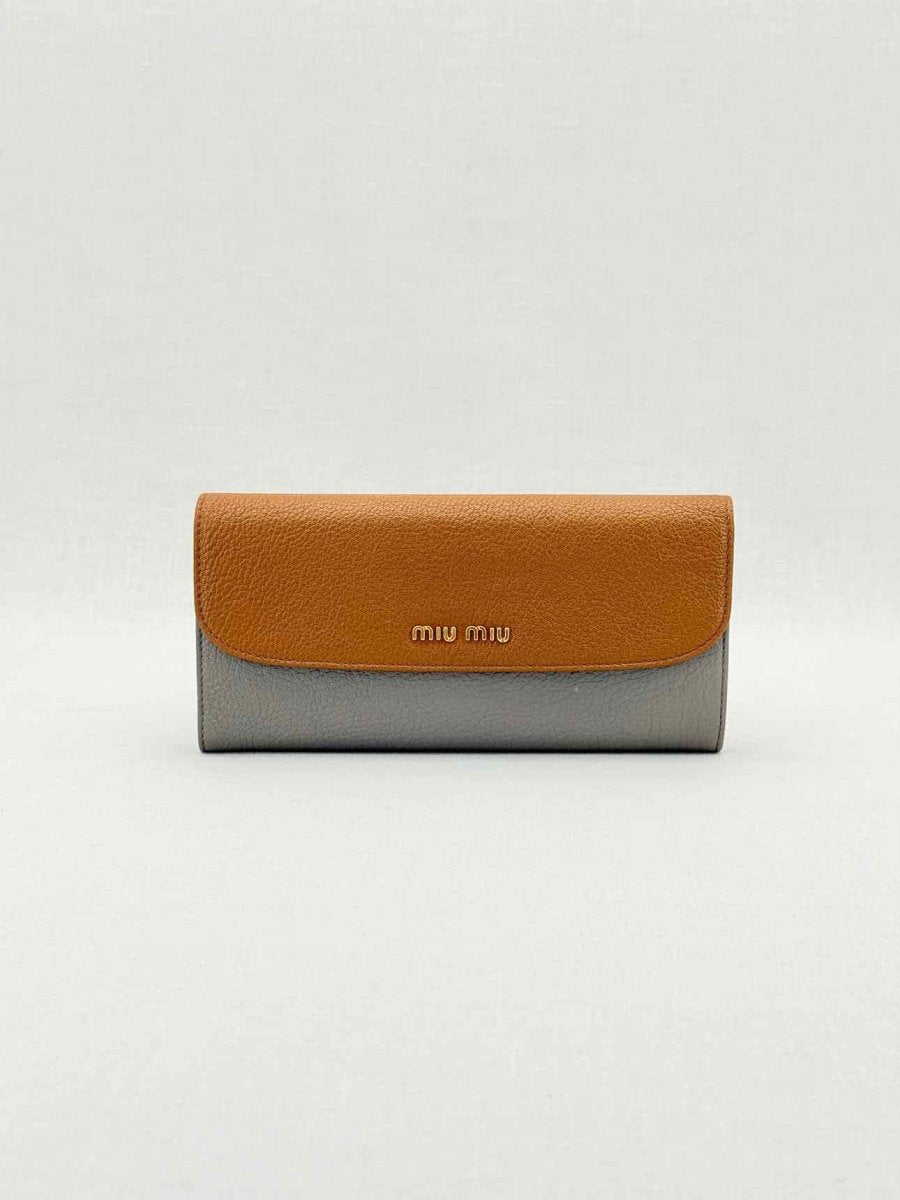 Pre - loved MIU MIU Grey & Brown Continental Wallet at Reems Closet
