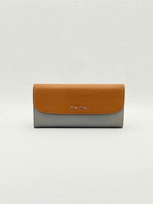 Pre - loved MIU MIU Grey & Brown Continental Wallet at Reems Closet