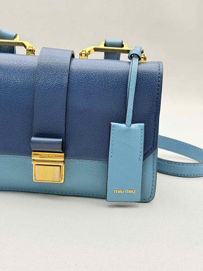 Pre - loved MIU MIU Madras Blue Tapestry Shoulder Bag at Reems Closet