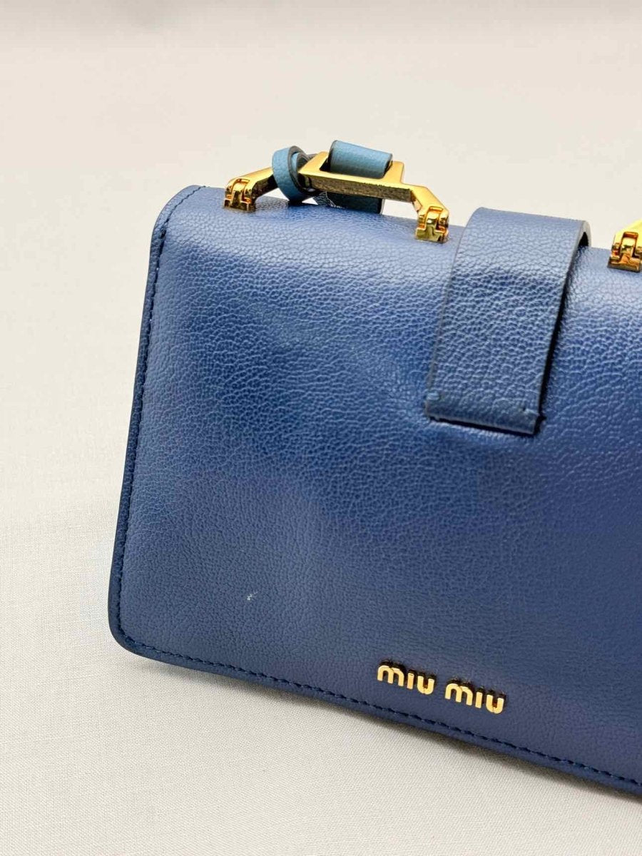 Pre - loved MIU MIU Madras Blue Tapestry Shoulder Bag at Reems Closet
