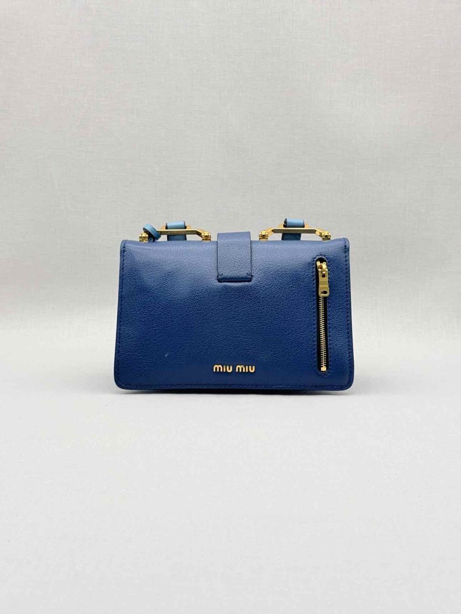 Pre - loved MIU MIU Madras Blue Tapestry Shoulder Bag at Reems Closet