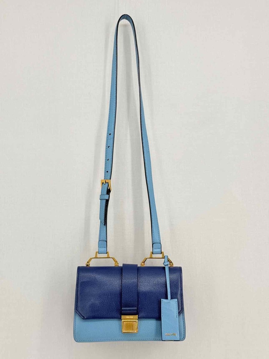 Pre - loved MIU MIU Madras Blue Tapestry Shoulder Bag at Reems Closet