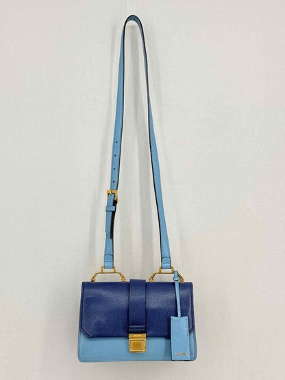 Pre - loved MIU MIU Madras Blue Tapestry Shoulder Bag at Reems Closet