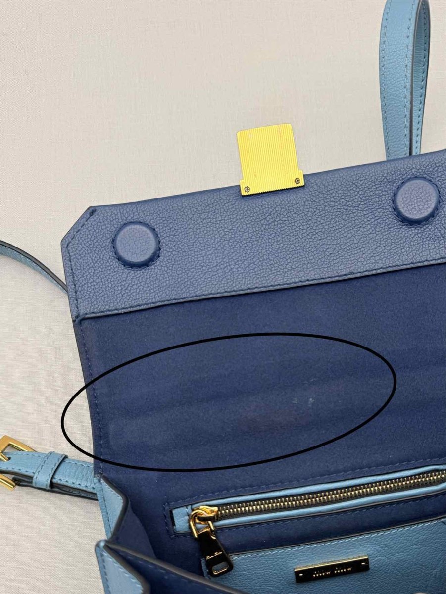 Pre - loved MIU MIU Madras Blue Tapestry Shoulder Bag at Reems Closet