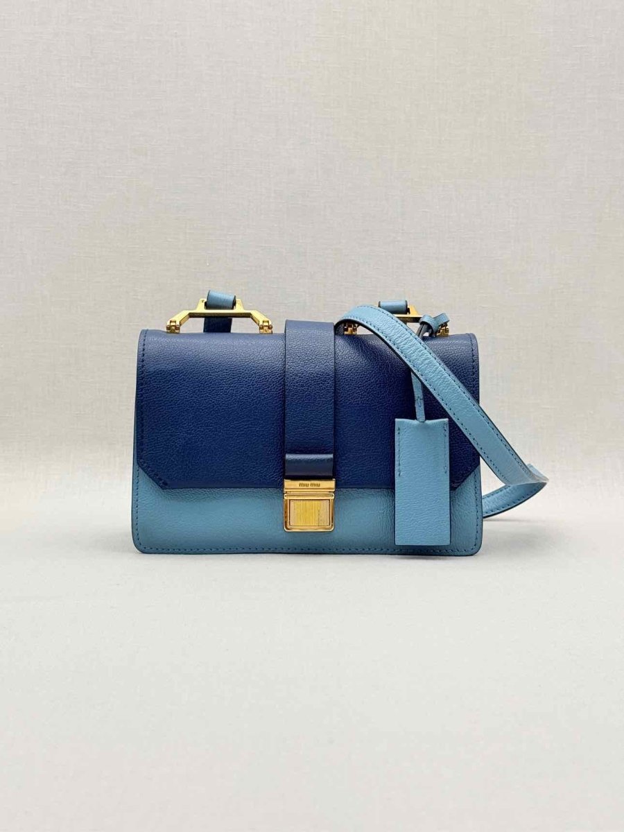 Pre - loved MIU MIU Madras Blue Tapestry Shoulder Bag at Reems Closet