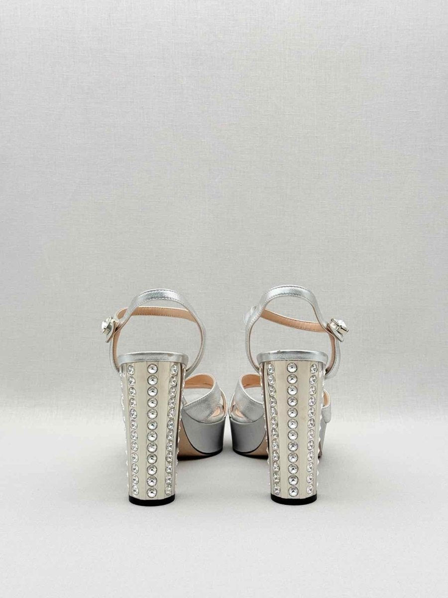 Pre - loved MIU MIU Metallic Silver Size EU 40 Platform Sandals at Reems Closet
