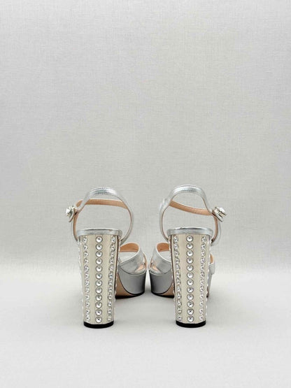 Pre - loved MIU MIU Metallic Silver Size EU 40 Platform Sandals at Reems Closet