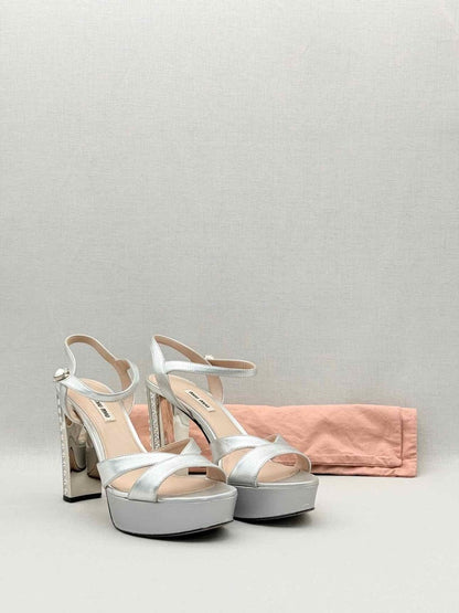 Pre - loved MIU MIU Metallic Silver Size EU 40 Platform Sandals at Reems Closet