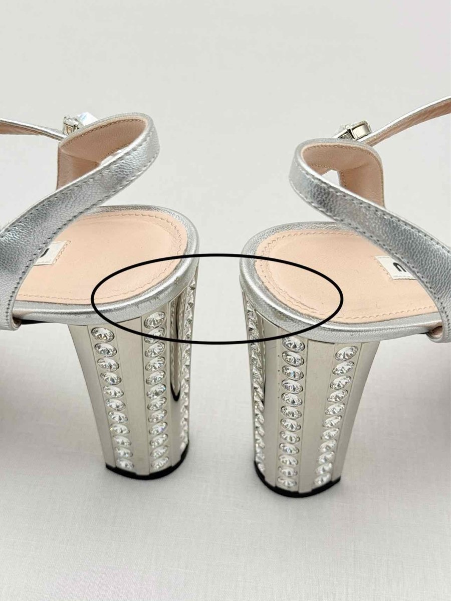 Pre - loved MIU MIU Metallic Silver Size EU 40 Platform Sandals at Reems Closet