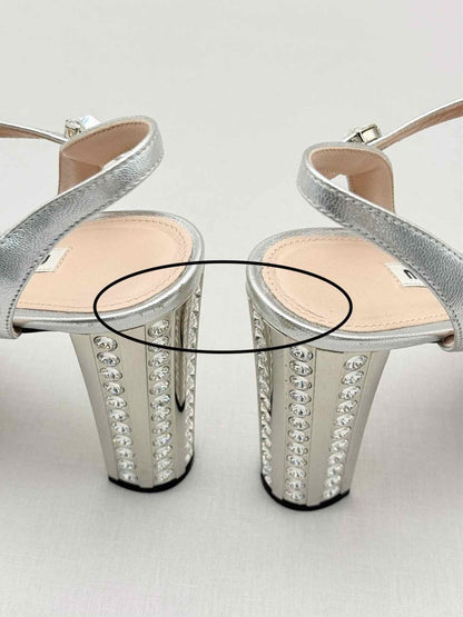 Pre - loved MIU MIU Metallic Silver Size EU 40 Platform Sandals at Reems Closet