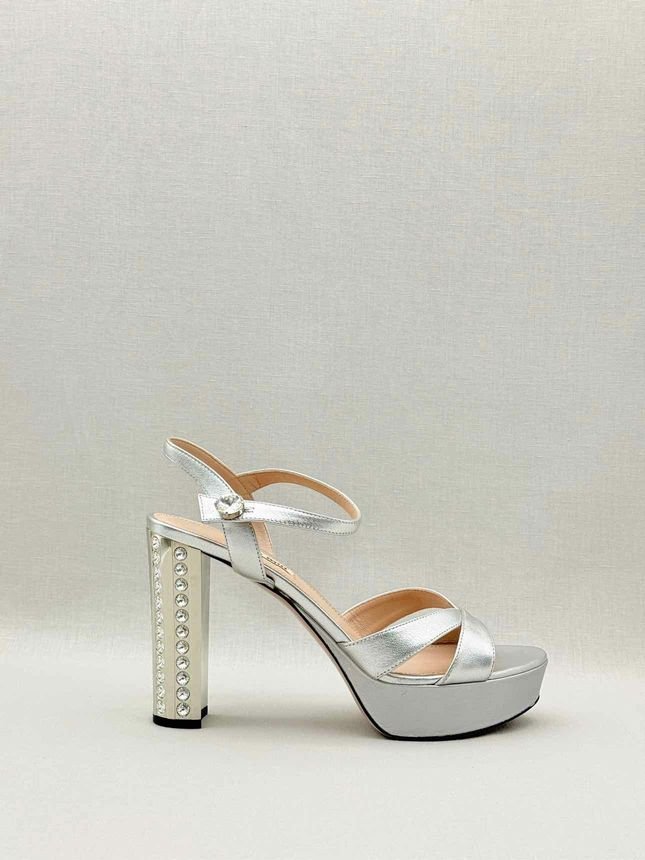 Pre - loved MIU MIU Metallic Silver Size EU 40 Platform Sandals at Reems Closet
