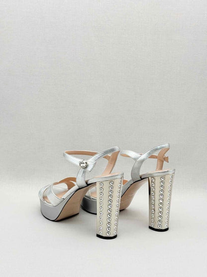 Pre - loved MIU MIU Metallic Silver Size EU 40 Platform Sandals at Reems Closet