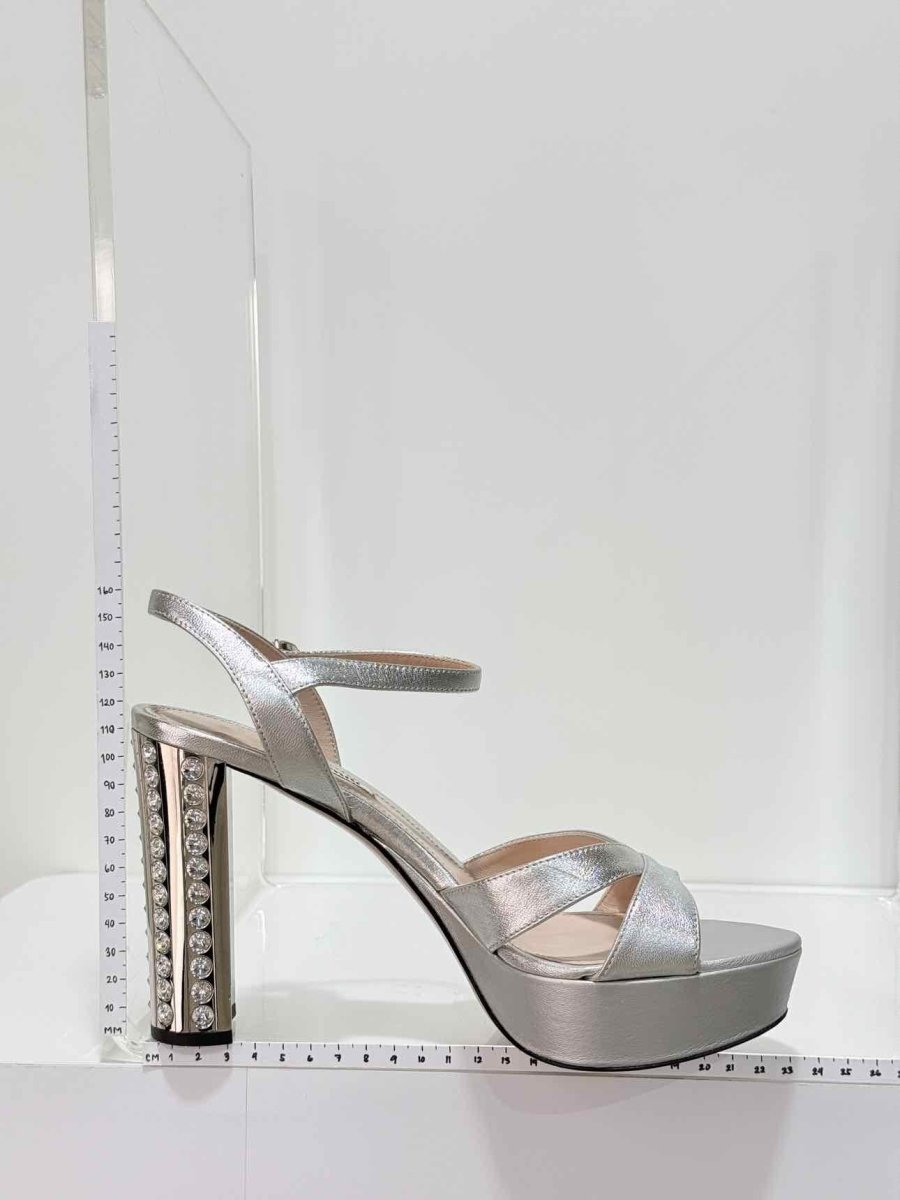 Pre - loved MIU MIU Metallic Silver Size EU 40 Platform Sandals at Reems Closet