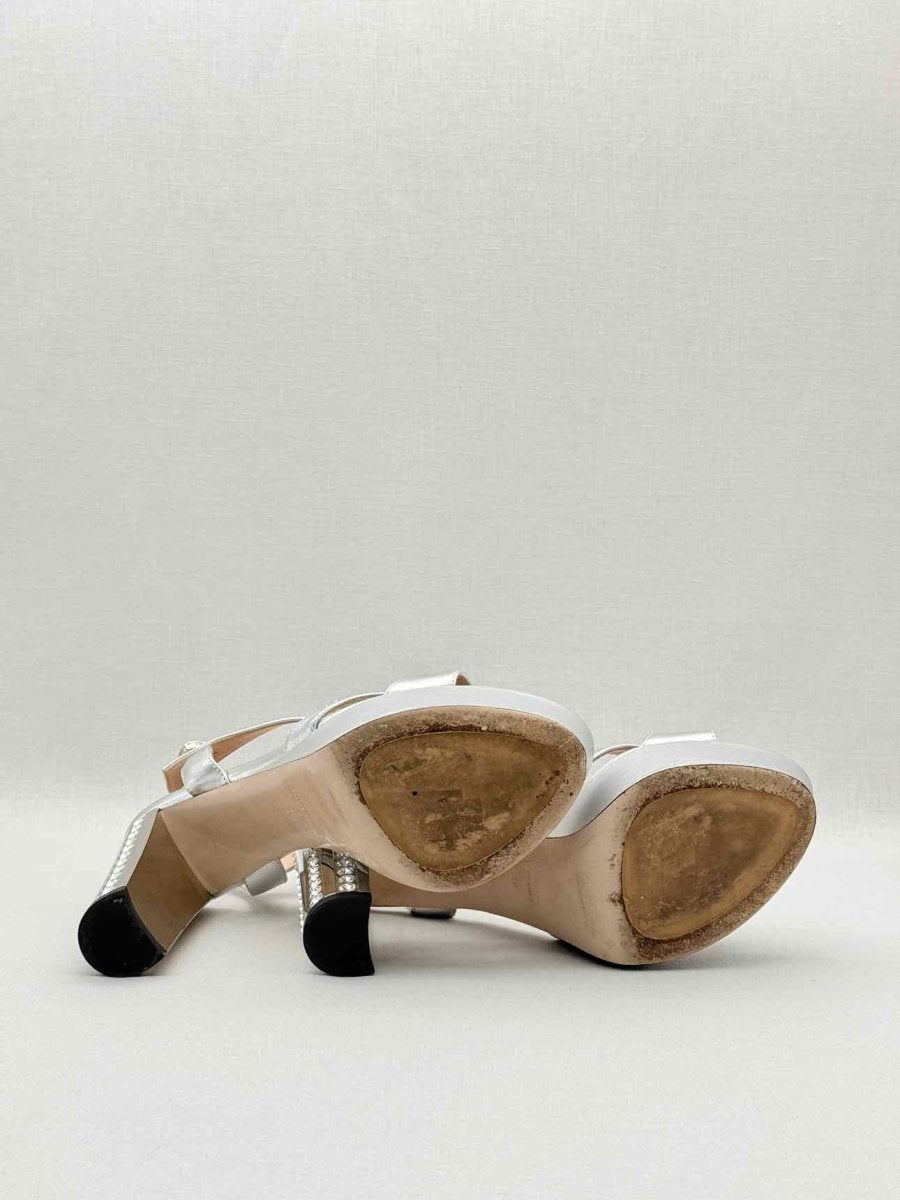 Pre - loved MIU MIU Metallic Silver Size EU 40 Platform Sandals at Reems Closet