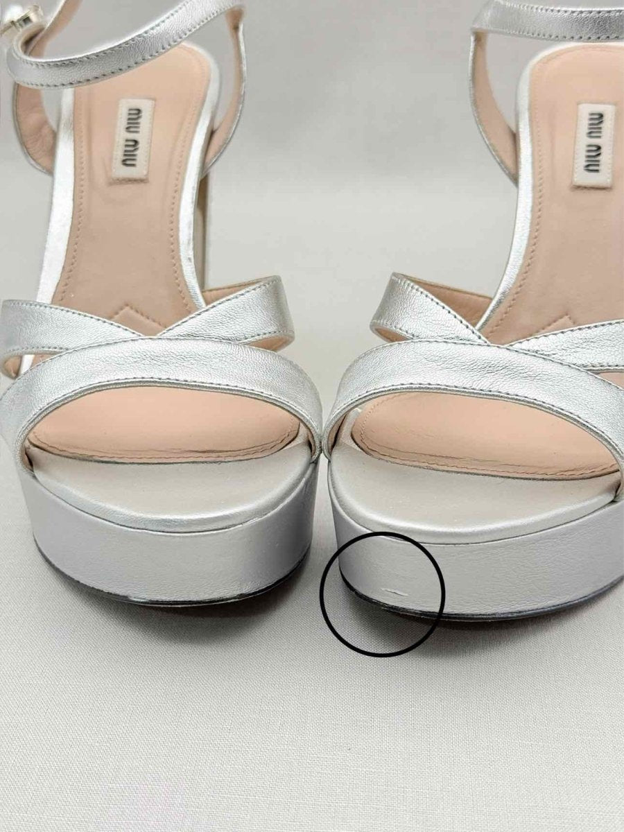 Pre - loved MIU MIU Metallic Silver Size EU 40 Platform Sandals at Reems Closet