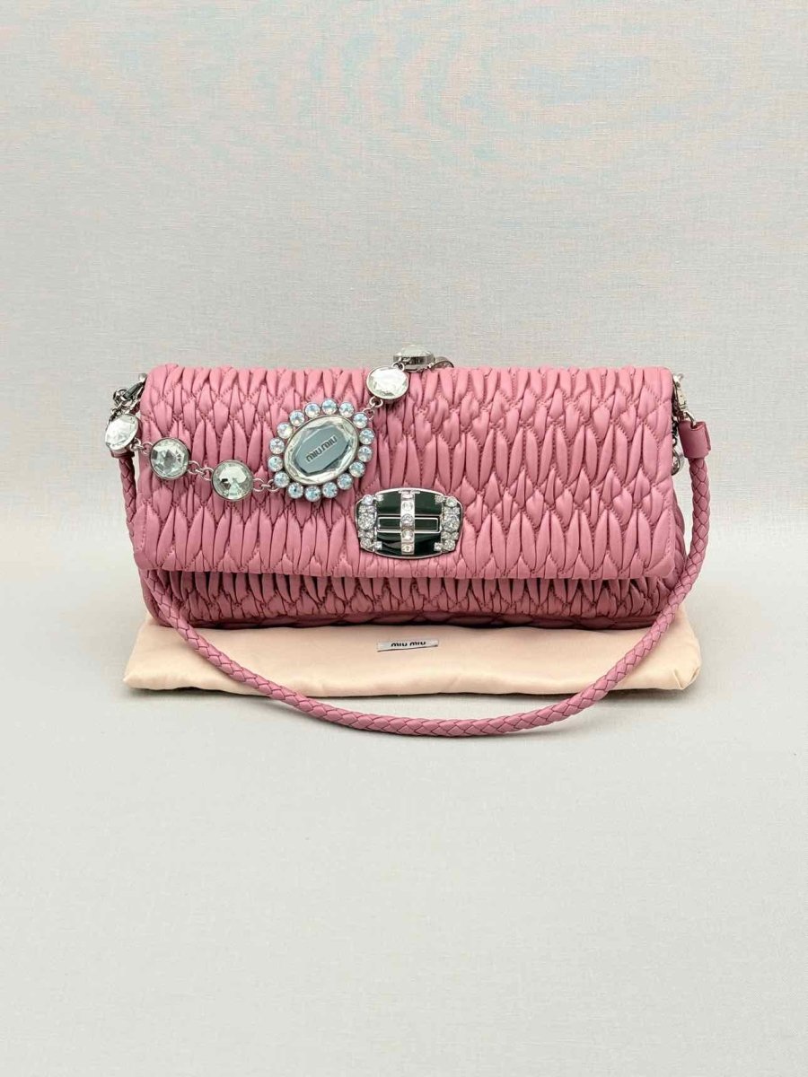 Pre-loved MIU MIU Nappa Crystal Pink Matelasse Shoulder Bag at Reems Closet