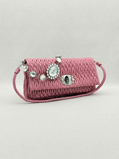 Pre-loved MIU MIU Nappa Crystal Pink Matelasse Shoulder Bag at Reems Closet