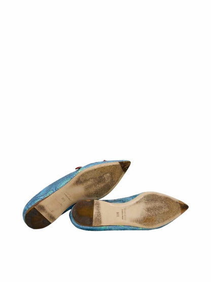 Pre - loved MIU MIU Pointed Toe Metallic Blue Ballet Flats 35.5 at Reems Closet