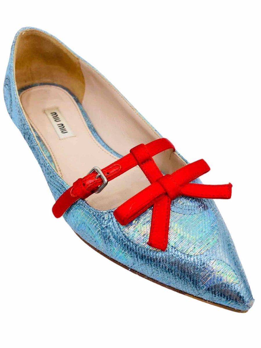 Pre - loved MIU MIU Pointed Toe Metallic Blue Ballet Flats 35.5 at Reems Closet