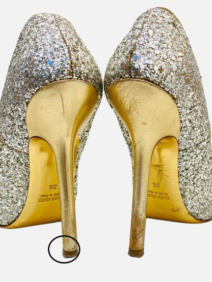 Pre - loved MIU MIU Silver Glitter Pumps at Reems Closet