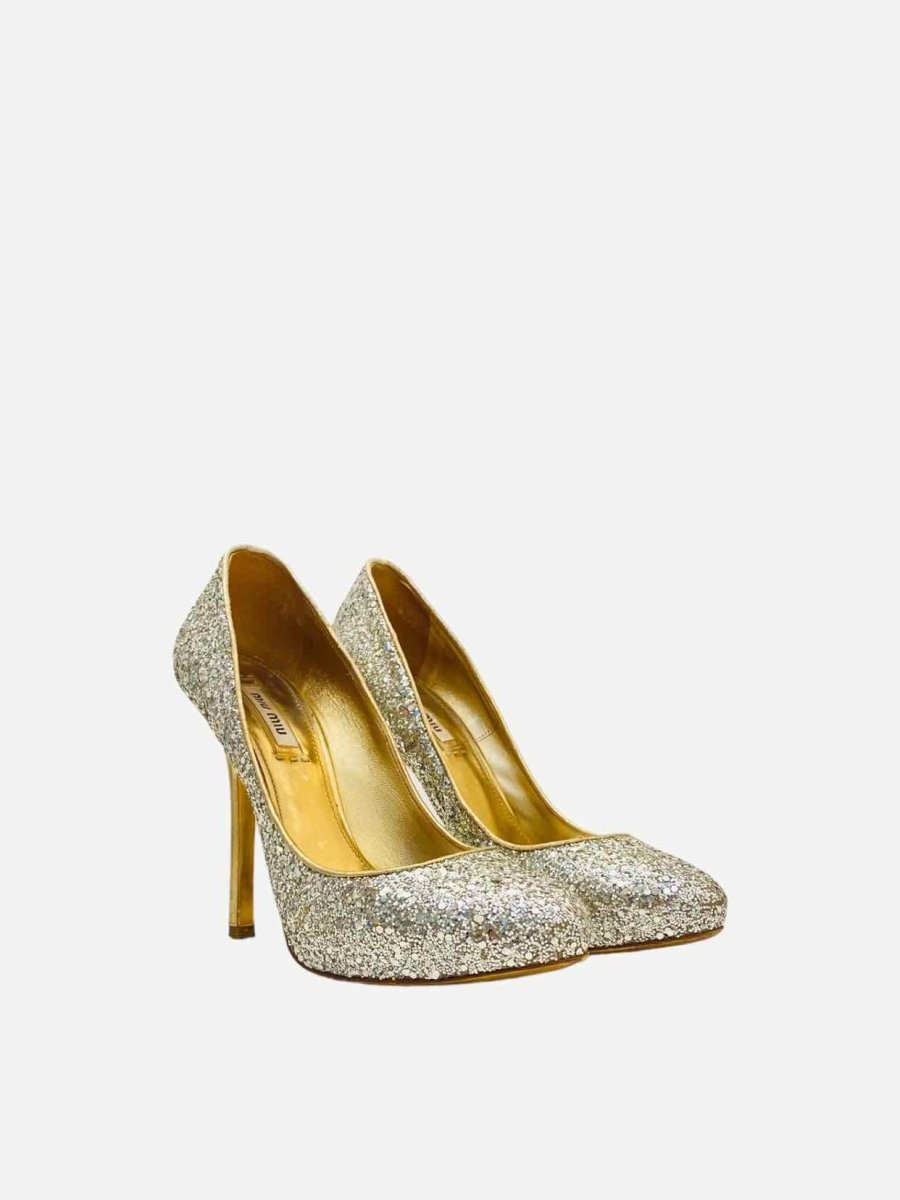 Pre - loved MIU MIU Silver Glitter Pumps at Reems Closet