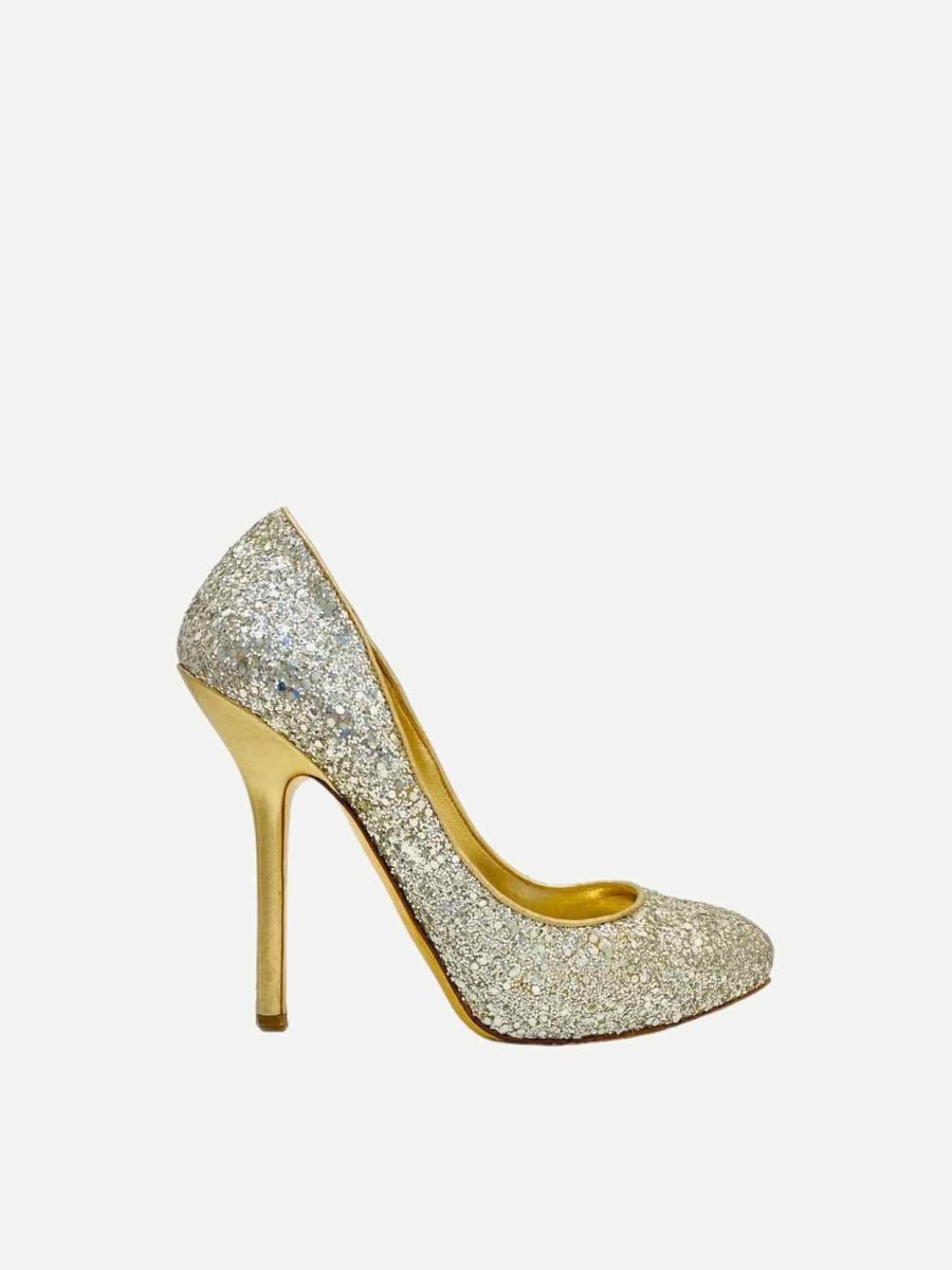 Pre - loved MIU MIU Silver Glitter Pumps at Reems Closet