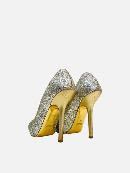 Pre - loved MIU MIU Silver Glitter Pumps at Reems Closet