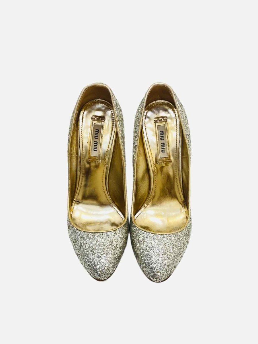 Pre - loved MIU MIU Silver Glitter Pumps at Reems Closet