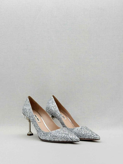 Pre - loved MIU MIU Stiletto Metallic Glitter Size EU 36 Pumps at Reems Closet
