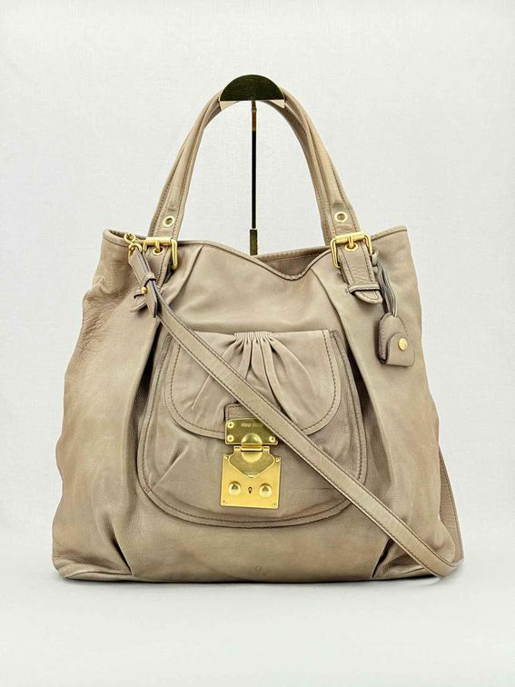 Pre - loved MIU MIU Taupe Shoulder Bag at Reems Closet