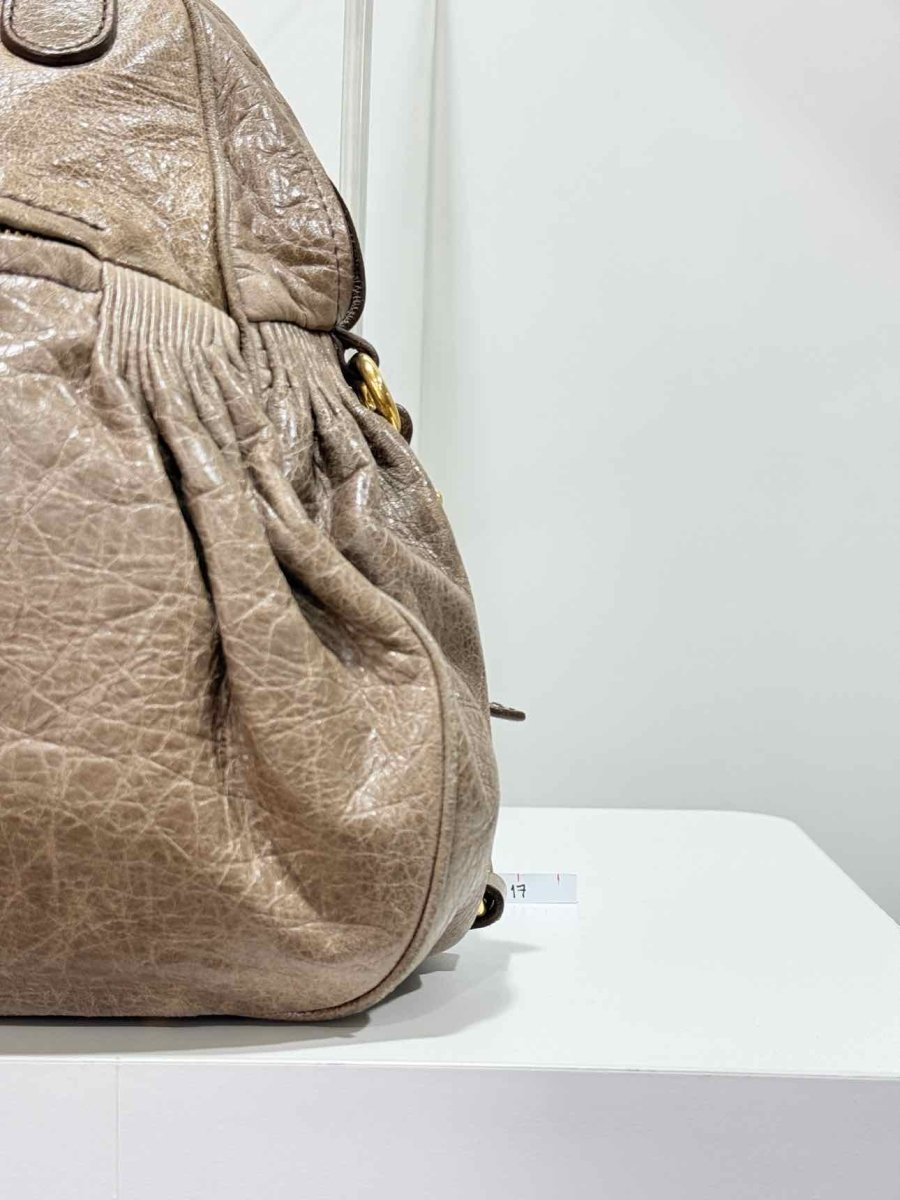 Pre - loved MIU MIU Taupe Top Handle at Reems Closet