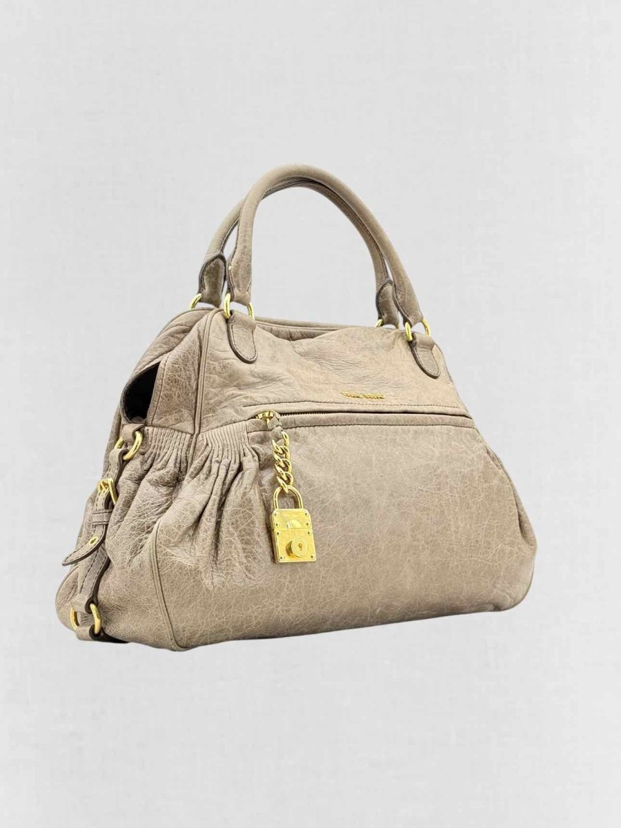 Pre - loved MIU MIU Taupe Top Handle at Reems Closet