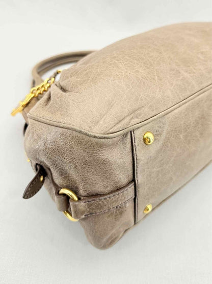 Pre - loved MIU MIU Taupe Top Handle at Reems Closet