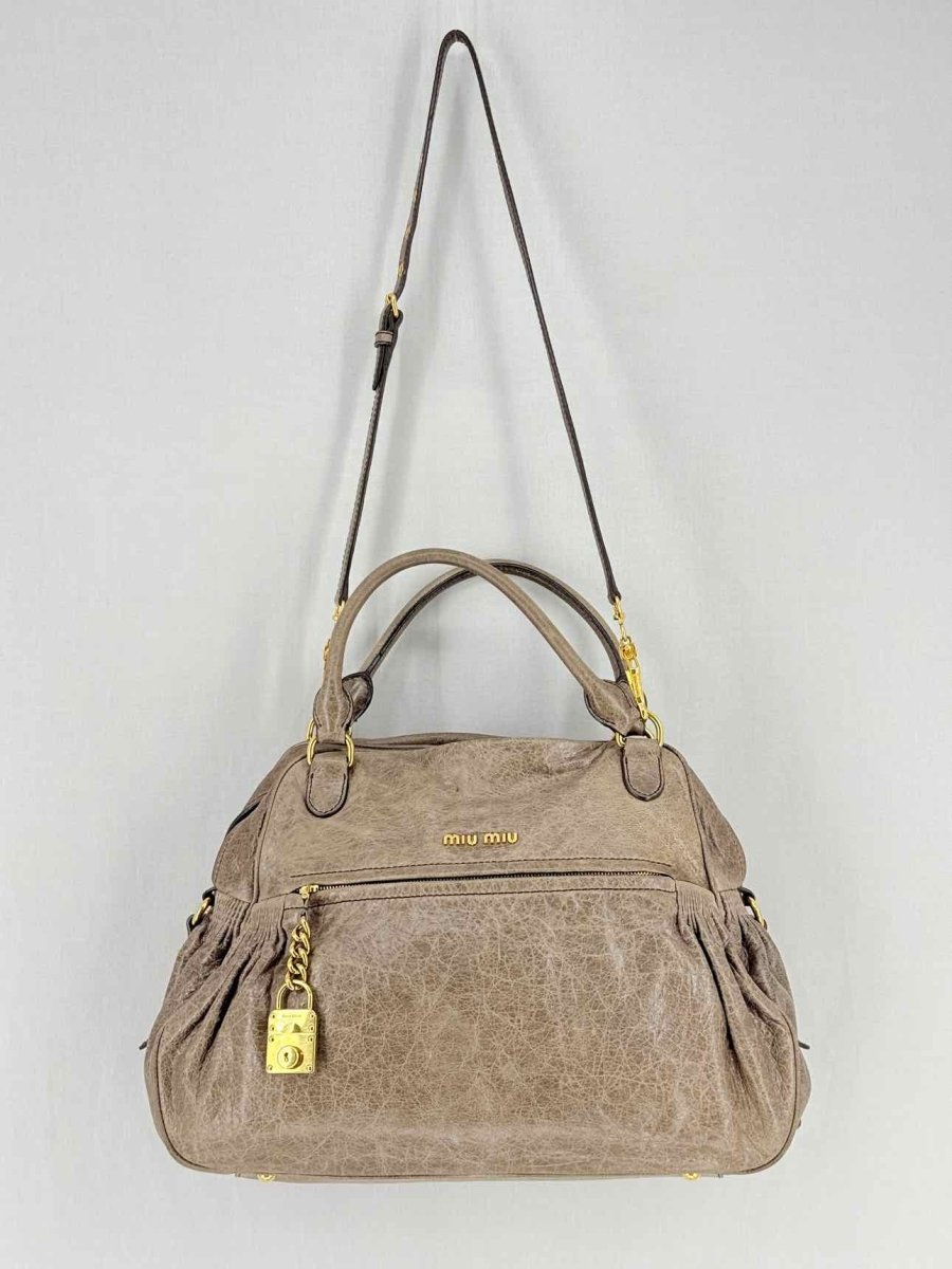Pre - loved MIU MIU Taupe Top Handle at Reems Closet