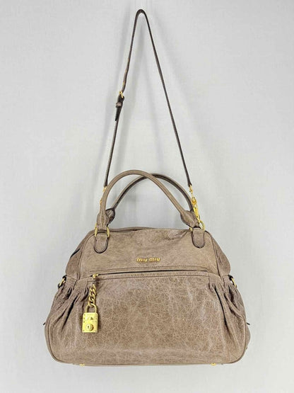 Pre - loved MIU MIU Taupe Top Handle at Reems Closet