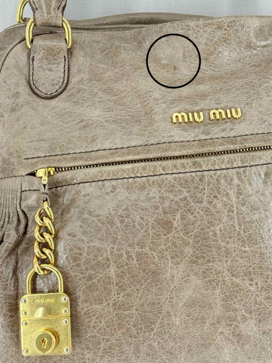 Pre - loved MIU MIU Taupe Top Handle at Reems Closet