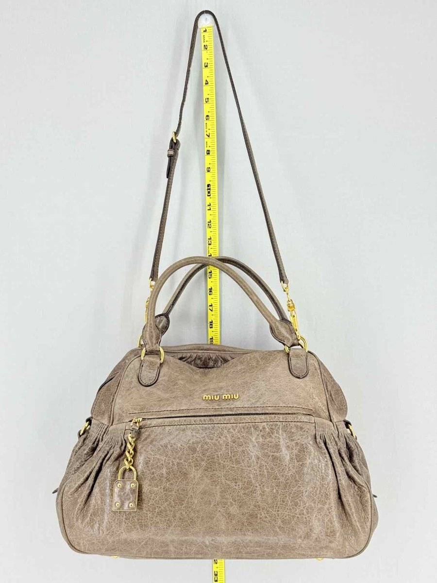 Pre - loved MIU MIU Taupe Top Handle at Reems Closet