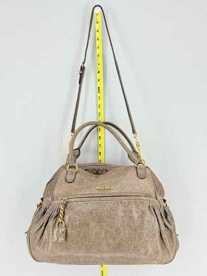 Pre - loved MIU MIU Taupe Top Handle at Reems Closet
