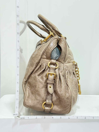 Pre - loved MIU MIU Taupe Top Handle at Reems Closet