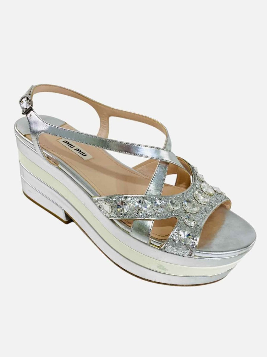 Pre - loved MIU MIU Wedge Silver Slingbacks 40 at Reems Closet