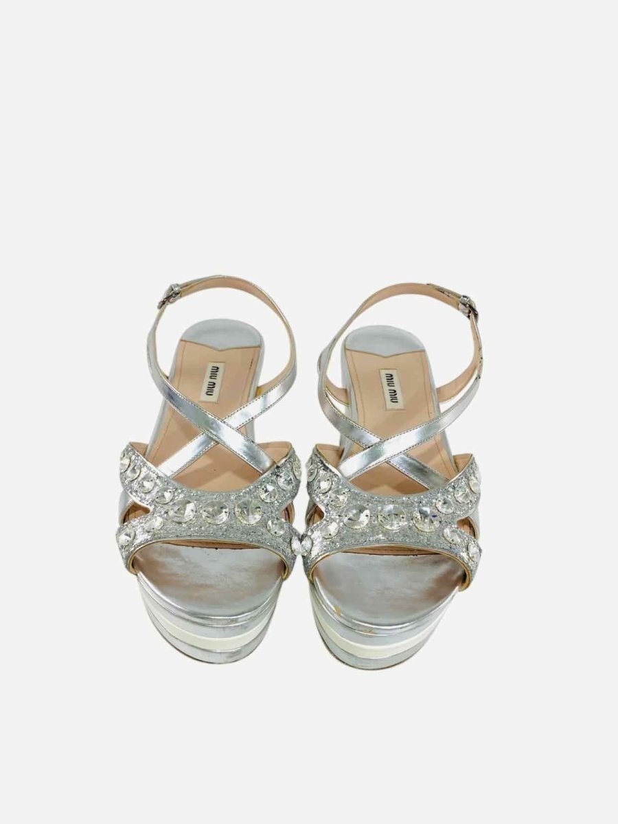 Pre - loved MIU MIU Wedge Silver Slingbacks 40 at Reems Closet