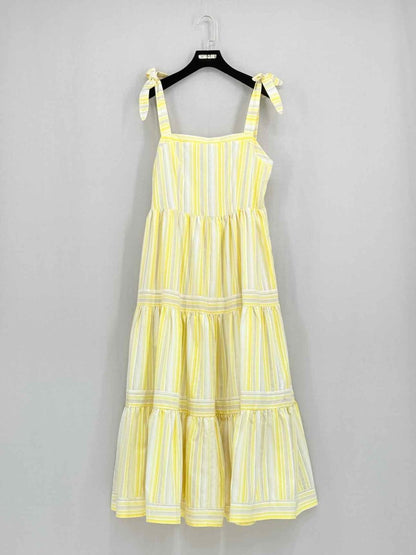 Pre - loved MON LOU LOU Yellow & White Size Large Midi Dress at Reems Closet