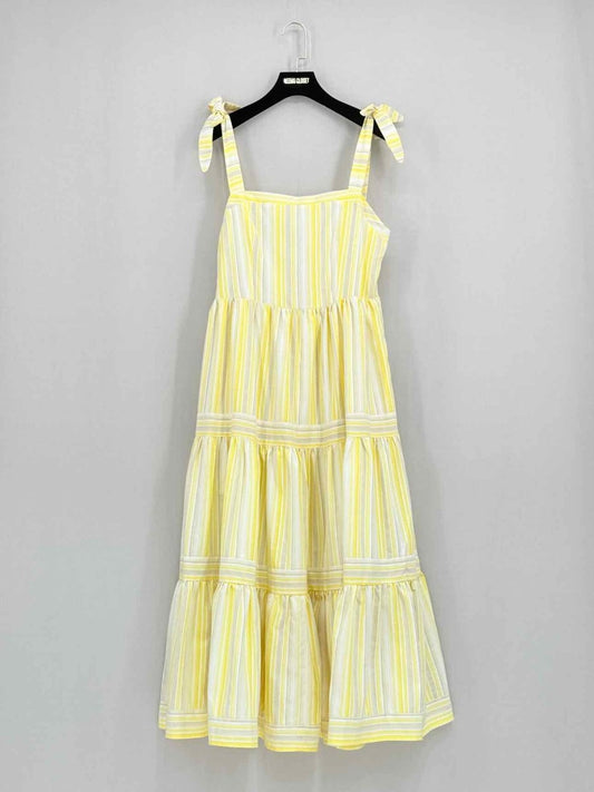 Pre - loved MON LOU LOU Yellow & White Size Large Midi Dress at Reems Closet