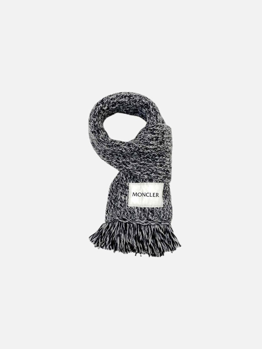 Pre - loved MONCLER Knitted Black & White Scarf at Reems Closet