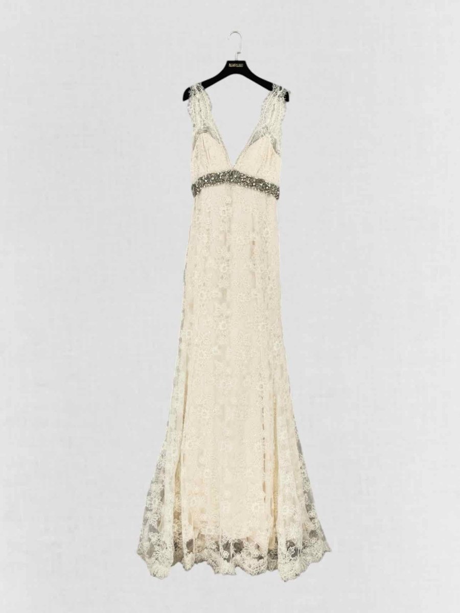Pre - loved MONIQUE LHUILLIER Vintage Cream Long Dress at Reems Closet